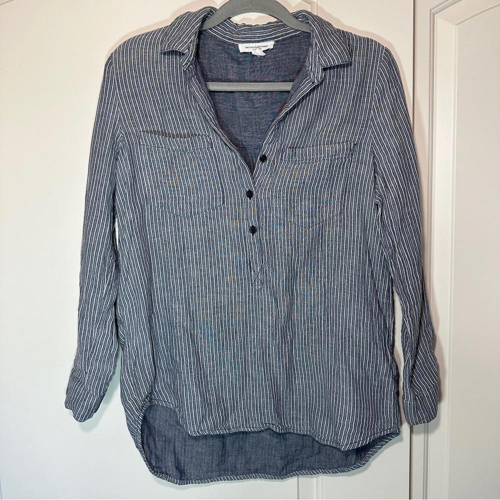 Beachlunchlounge‎ Oversized Popover Striped Top Size: Medium Blue White Cotton